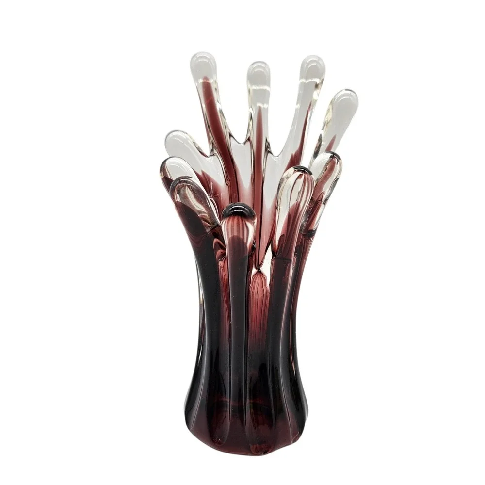 MCM Murano ? Sommerso Purple Amethyst Swung Stretch Glass Vase 10 Fingers 6.5